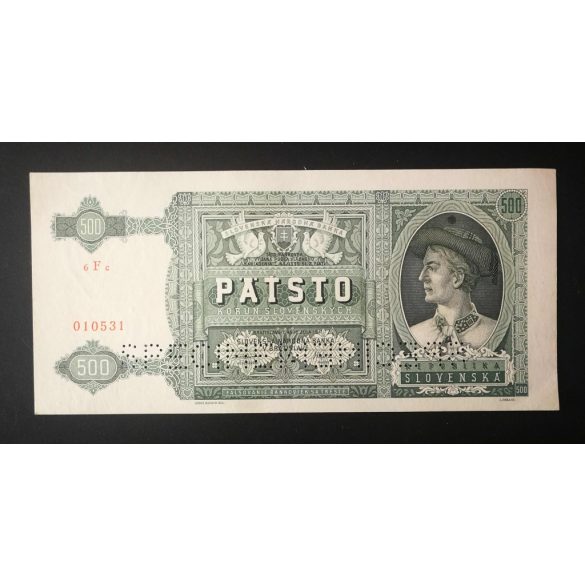 Szlovákia 500 Korun 1941 XF minta
