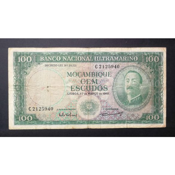 Mozambique 100 Escudos 1961 without overprint VG