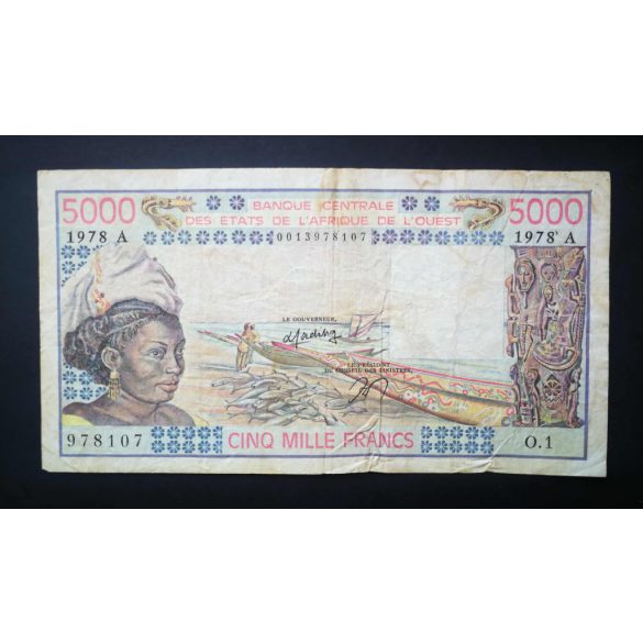 West African States, Ivory Coast 5000 Francs 1978 VG+