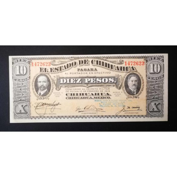Mexikó 10 Pesos 1914 aUNC
