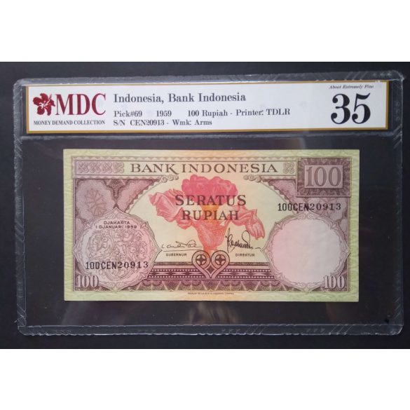 Indonesia 100 Rupiah 1959 AXF - Banknote certified by MDC