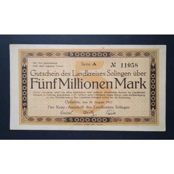 Germany 5 Million Mark Opladen 1923 XF 