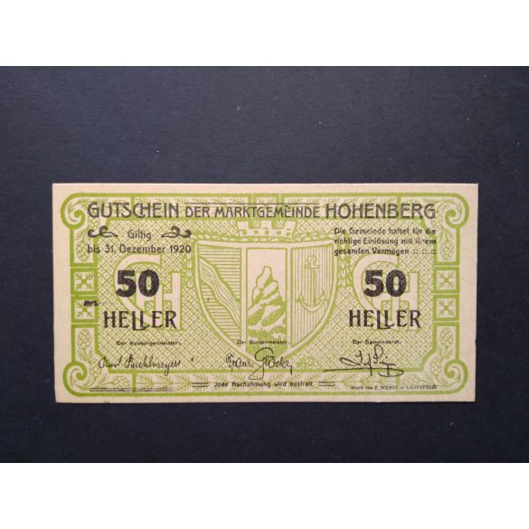 Ausztria 50 Heller 1920 Unc Hohenberg 