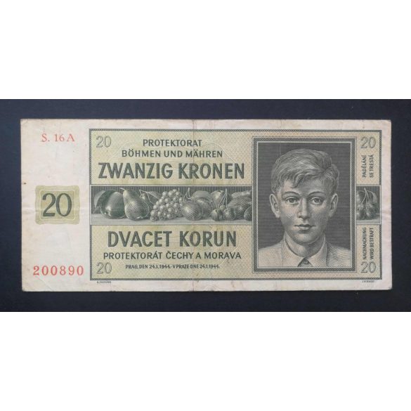 Bohemia and Moravia Protectorate 20 Korun 1944 VF-