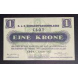 Hungary 1 Crown 1916 Unc Csót Prisoner of War Camp