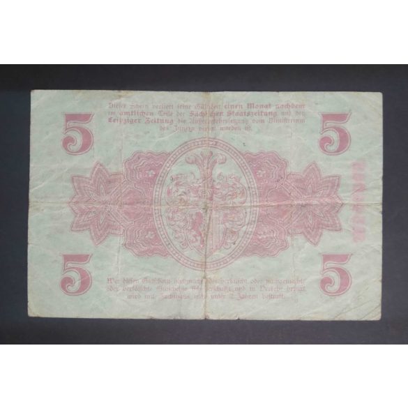 Németország Leipzig 5 Mark 1918 F
