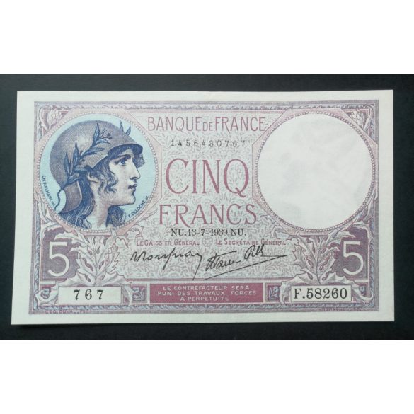 Franciaország 5 Francs 1939 aUNC-