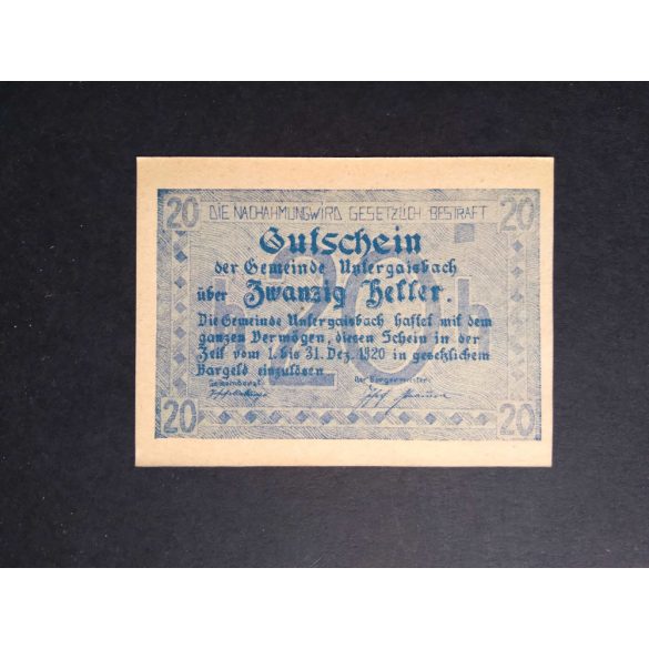 Austria 20 Heller 1920 Unc Untergaisbach