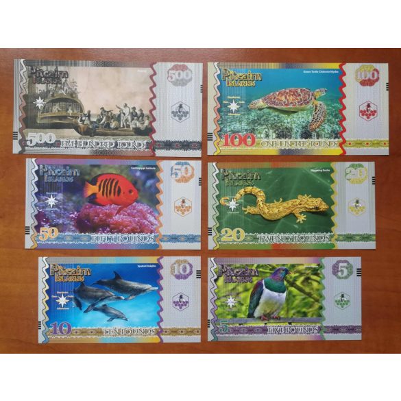 Pitcairn Islands 5, 10, 20, 50, 100, 500 Pounds UNC szett