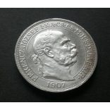 Magyarország Ferenc József 5 Korona KB 1907 24 g ezüst