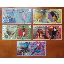   Trópusi madarak Aldabra Island 3, 5, 10, 25, 50 Dollars 2017 UNC szett