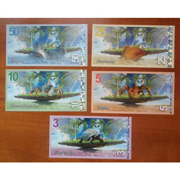 Trópusi madarak Aldabra Island 3, 5, 10, 25, 50 Dollars 2017 UNC szett