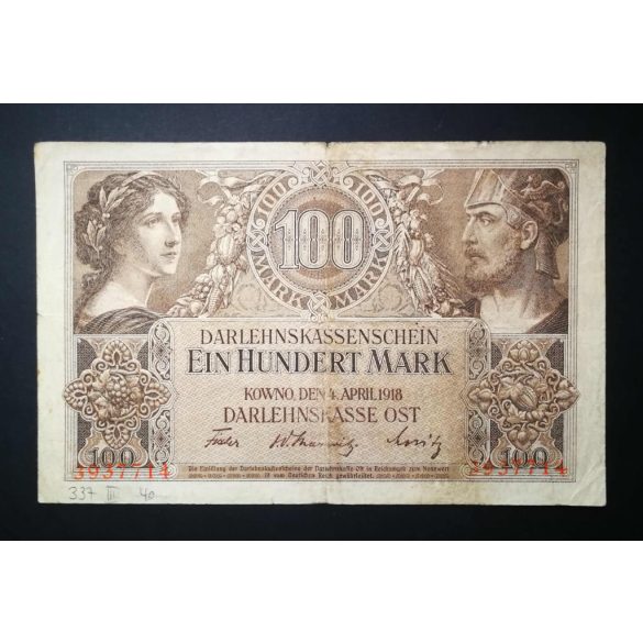 Németország 100 Mark KOWNO Lengyelország, Litvánia, Lettország megszállás 1918 F