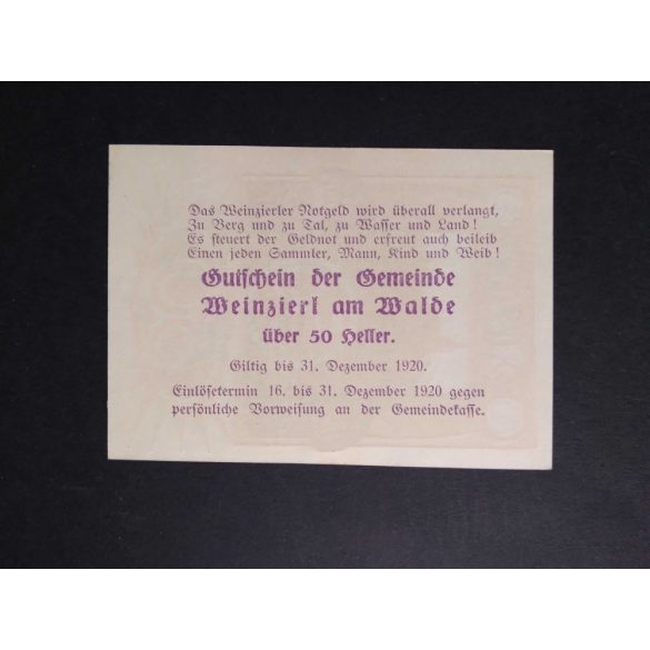 Austria 50 Heller 1920 Unc Weinzierl