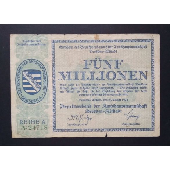 Németország 5 Millió Mark Dresden 1923 F