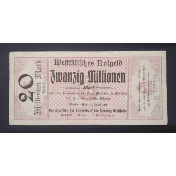 Németország 20 Millió Mark Münster 1923 VF 