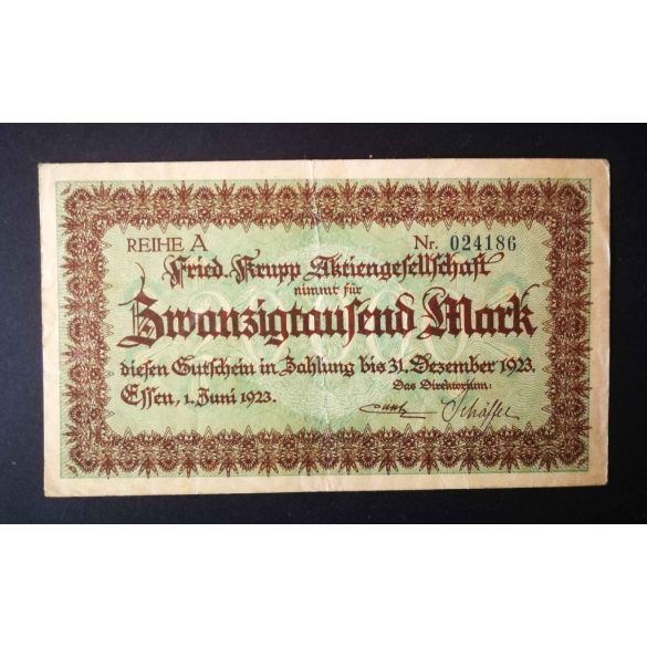 Németország 20000 Mark 1923 Essen VF