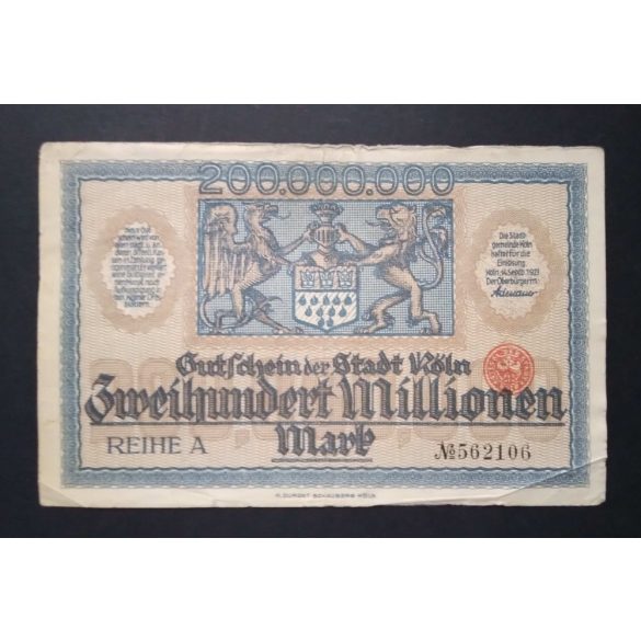 Germany 200 million Mark Köln 1923 F+