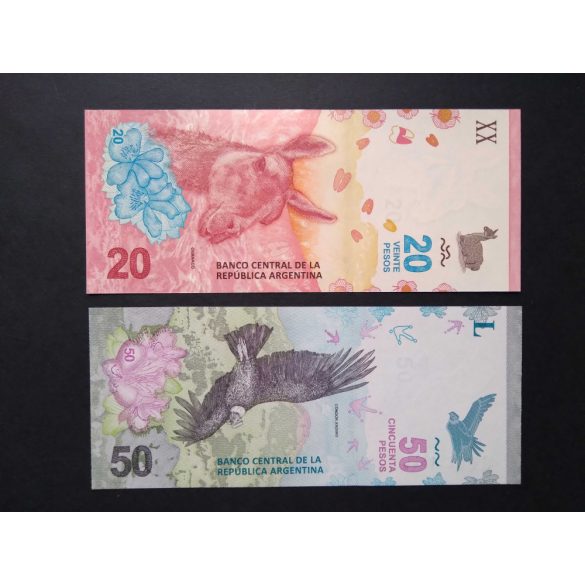 Argentina 20 Pesos 2017, 50 Pesos 2020 Unc