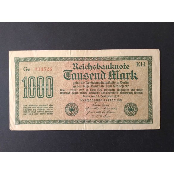 Németország 1000 Mark 1922 VF