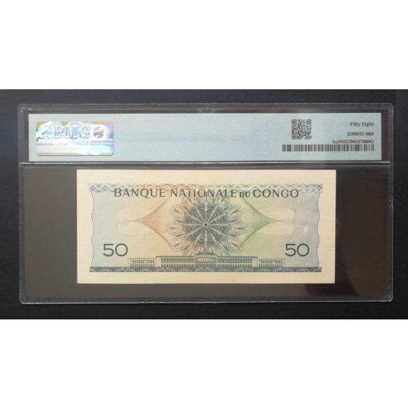 Kongó 50 Francs 1961-62 Aunc PMG 58 minősített bankjegy