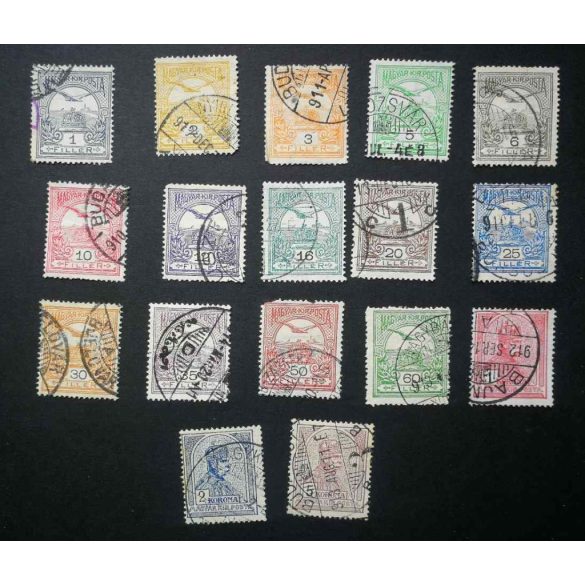 Hungary 1908/09 TURUL and King Franz Joseph 17 pcs perf. 15 used