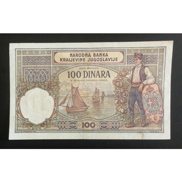 Jugoszlávia 100 Dinara 1929 VF+