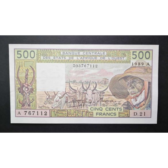 Nyugat-Afrikai Államok Elefántcsontpart 500 Francs 1989 VF+