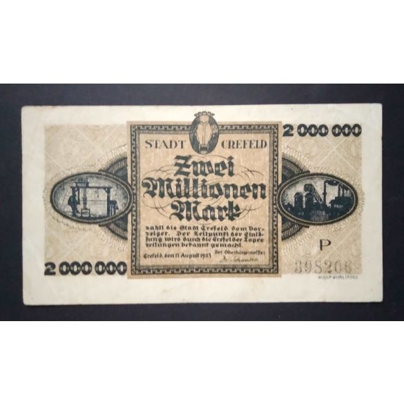 Germany 2 Million Mark Crefeld 1923 VF