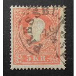 Austria used in Hungary 1858 5 Kr. PRESSBUR(G)