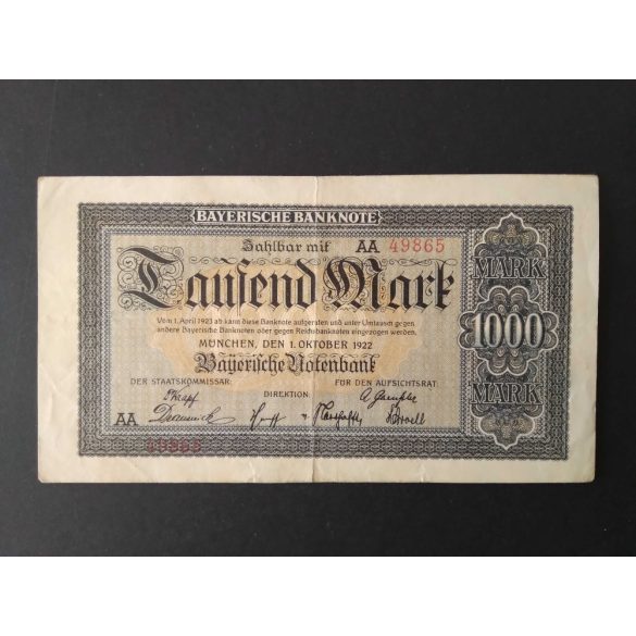 Németország 1000 Mark München 1922 VF