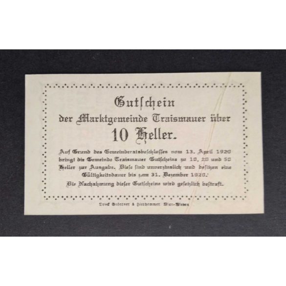 Austria 10 Heller 1920 Unc Traismauer