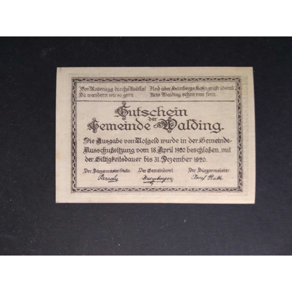 Austria 50 Heller 1920 Unc Walding