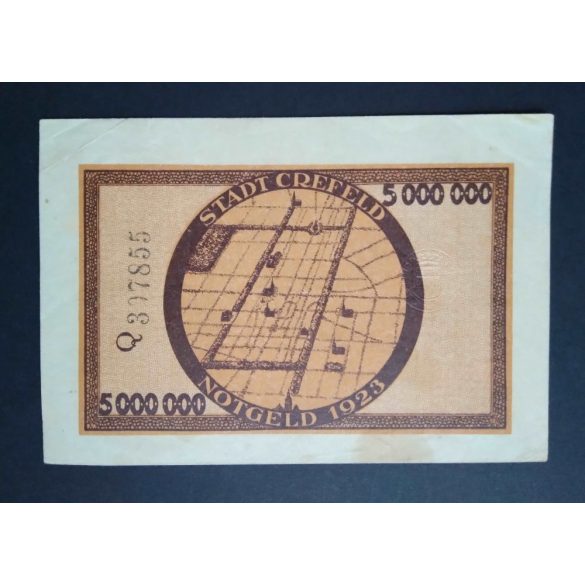 Germany 5 Million Mark Crefeld 1923 VF