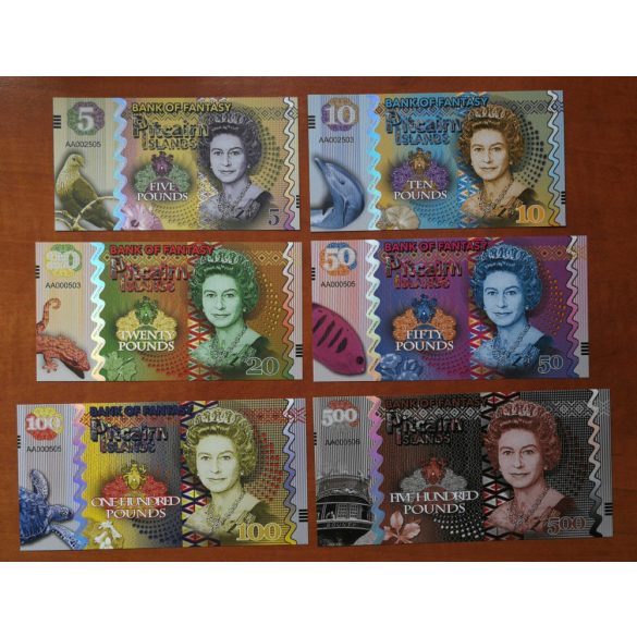 Pitcairn Islands 5, 10, 20, 50, 100, 500 Pounds UNC szett