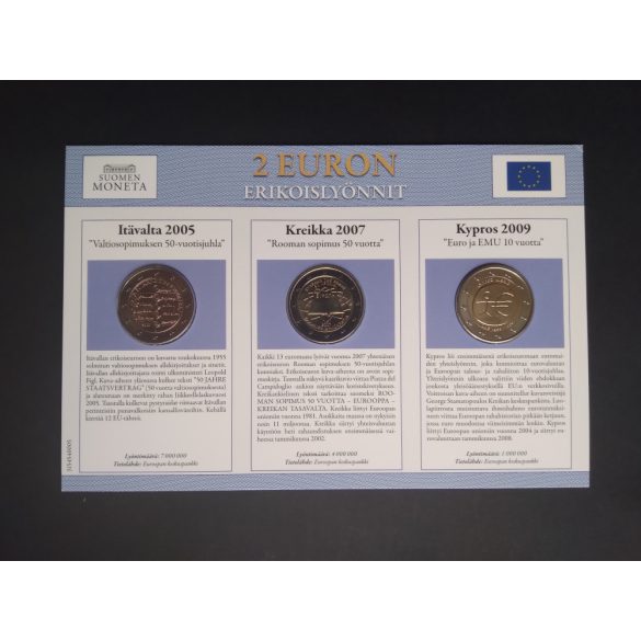 EU 2 Euro set of 3 Unc  Cyprus 2009, Greece 2007, Austria 2005