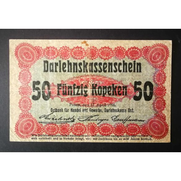 Németország 50 Kopeken Posen Lengyelország, Litvánia megszállás 1916 F+