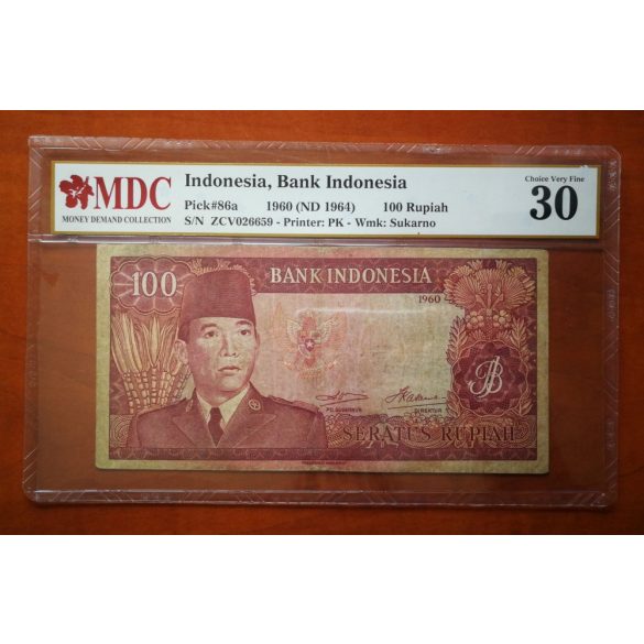 Indonézia 100 Rupiah 1960 - MDC által minősített VF bankjegy