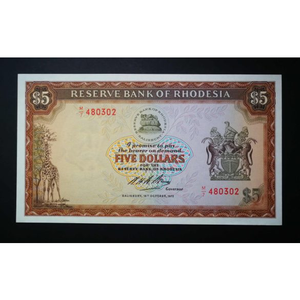 Rhodesia 5 Dollars 1972 UNC-