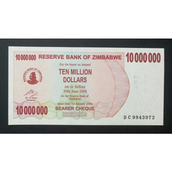 Zimbabwe 10 Million Dollars 2008 UNC