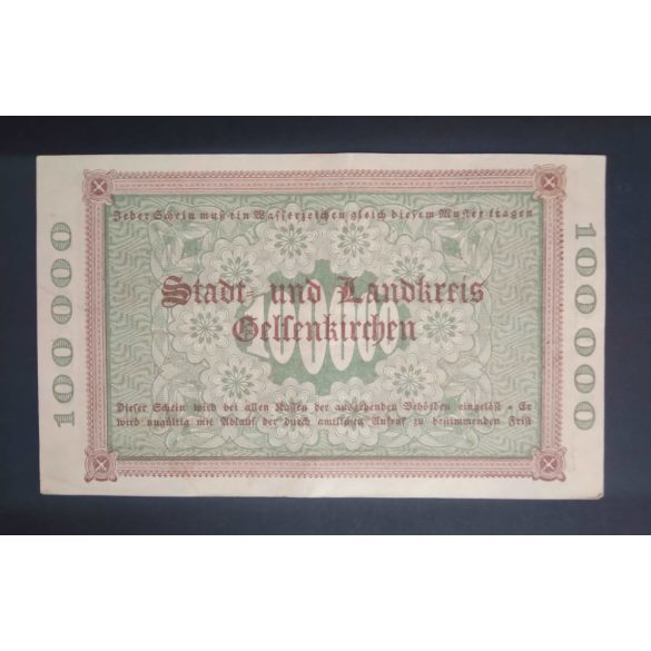 Németország Gelsenkirchen 100000 Mark 1923 VF+