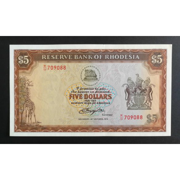 Rhodesia 5 Dollars 1978 UNC-