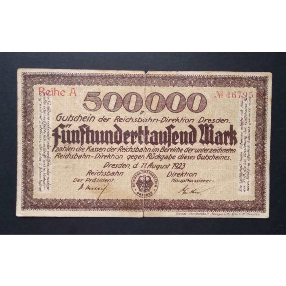 Németország 500000 Mark Dresden 1923 VG+