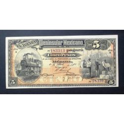 Mexikó 5 Pesos 1914  EL BANCO PENINSULAR Mexicano VF