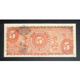 Mexikó 5 Pesos 1914  EL BANCO PENINSULAR Mexicano VF