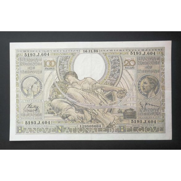 Belgium 100 Francs 20 Belgas 1938 XF