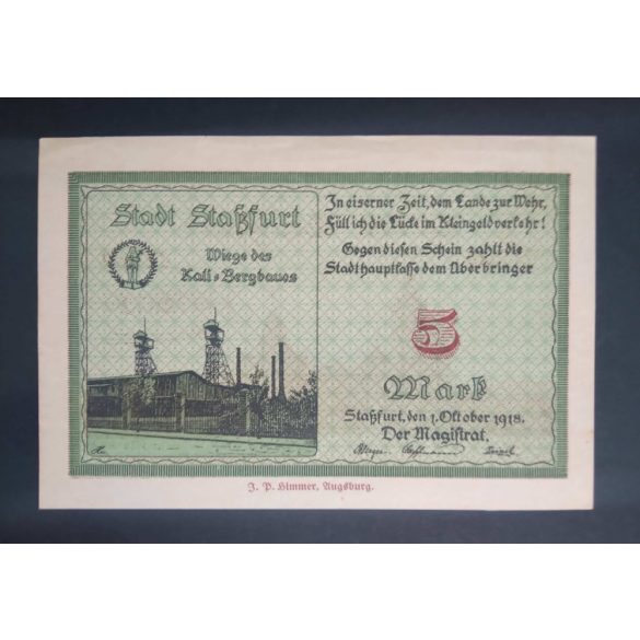 Németország Stassfurt 5 Mark 1919 XF