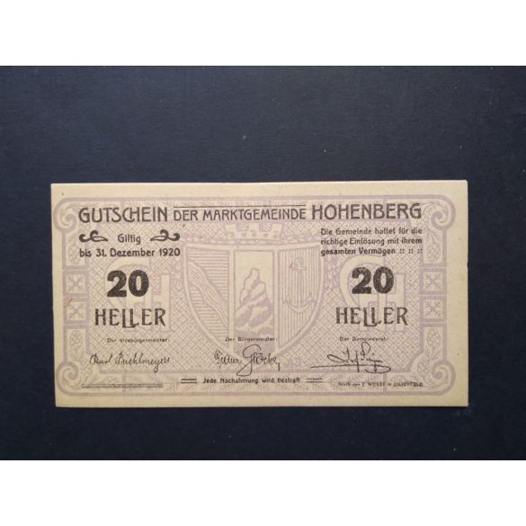 Ausztria 20 Heller 1920 Unc Hohenberg 