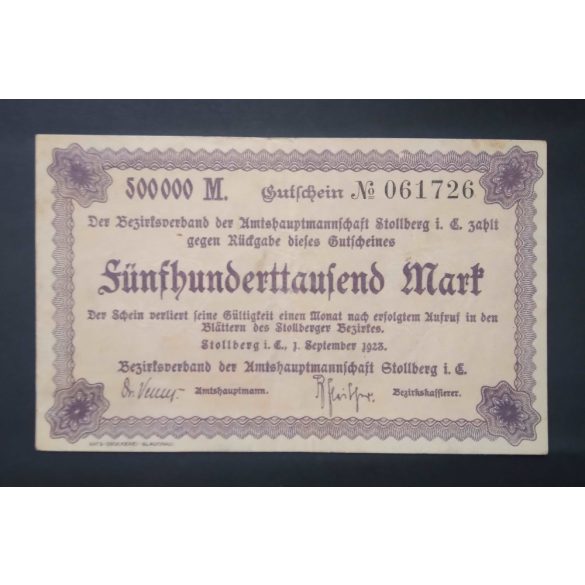 Németország Stollberg 500000 Mark 1923 VF 