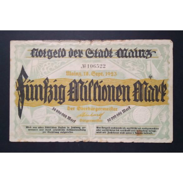 Germany 50 Million Mark Mainz 1923 F- 